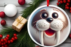 Shiny Christmas Walrus Ornament Sublimation PNG Product Image 2