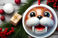 Shiny Christmas Walrus Ornament Sublimation PNG Product Image 2