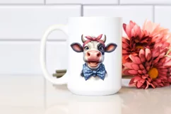 Cow Enthusiastic Cow Portrait with Bandana and Bow | Product Image 2