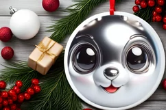 Christmas Rabbit Round Ornament Sublimation PNG Product Image 2