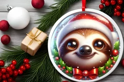 Christmas Sloth Round Ornament Sublimation PNG Product Image 2