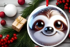 Christmas Sloth Round Ornament Sublimation PNG Product Image 2