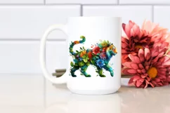 Abstract Tiger with Plant Leaves and 3D Flowers PNG Product Image 2