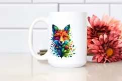 Abstract Vibrant Watercolor Fox with Plant Leaves JPEG Product Image 2