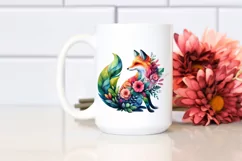 Abstract Vibrant Watercolor Fox with Plant Leaves JPEG Product Image 2