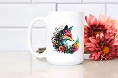 Abstract Vibrant Watercolor Fox with Plant Leaves JPEG Product Image 2