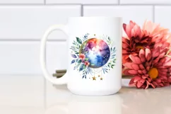 Vibrant Abstract Moon with Foliage and Stars Clipart Product Image 2