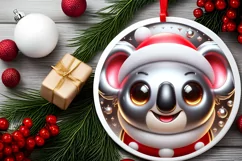 Christmas Koala Round Ornament Sublimation PNG Product Image 2
