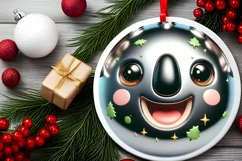 Christmas Koala Round Ornament Sublimation PNG Product Image 2