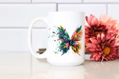 Abstract Vibrant Watercolor Butterfly with Plant Leaves JPEG Product Image 2
