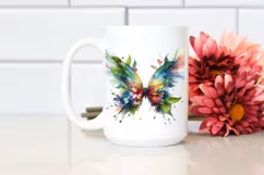 Abstract Vibrant Watercolor Butterfly with Plant Leaves JPEG Product Image 2