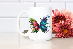 Abstract Vibrant Watercolor Butterfly with Plant Leaves JPEG Product Image 2