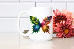 Abstract Vibrant Watercolor Butterfly with Plant Leaves JPEG Product Image 2