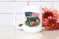 Tractor USA Flag Vintage Flowers Centered Watercolor | Product Image 2