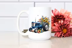 Tractor USA Flag Vintage Flowers Centered Watercolor | Product Image 2