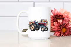 Tractor USA Flag Vintage Flowers Centered Watercolor | Product Image 2