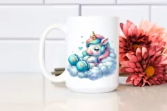 Baby Unicorn with Cyan Slippers on Cloud | Sublimation Product Image 2