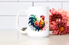 Abstract Chicken with Plant Leaves and 3D Flowers PNG Product Image 2