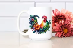 Abstract Chicken with Plant Leaves and 3D Flowers PNG Product Image 2