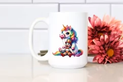 Baby Unicorn with Ventriloquist Dummy, Watercolor PNG Product Image 2