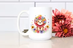 Cute Baby Lion Whimsical Flowers | Sublimation Clipart Product Image 2