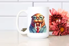 Funny Walrus Smiling Suit | Watercolor Clipart Product Image 2