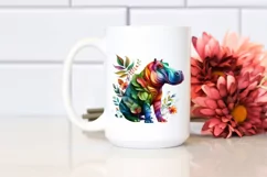Abstract Hippo with Plant Leaves and 3D Flowers PNG Product Image 2
