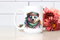 Funny Bear Smiling Scarf | Watercolor Clipart Product Image 2