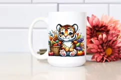 Quirky Baby Tiger Holding Basket Filled with Autumn Product Image 2