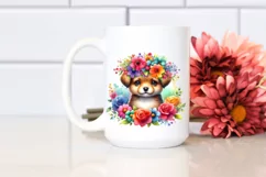 Cute Watercolor Puppy with Flower Crown Sublimation Clipart Product Image 2