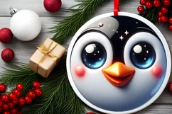 Christmas Penguin Round Ornament Sublimation PNG Product Image 2
