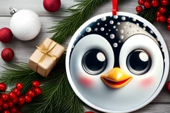 Christmas Penguin Round Ornament Sublimation PNG Product Image 2