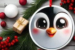 Christmas Penguin Round Ornament Sublimation PNG Product Image 2