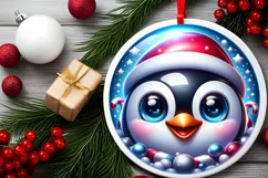 Christmas Penguin Round Ornament Sublimation PNG Product Image 2