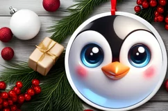 Christmas Penguin Round Ornament Sublimation PNG Product Image 2