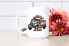 Vintage Bus USA Flag Colors Centered Watercolor | Product Image 2