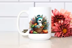Quirky Baby Peacock Holding Basket Filled with Autumn Product Image 2
