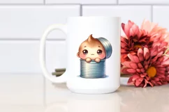 Cute Watercolor Small Smiling Sitting in Can Sublimation Product Image 2