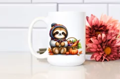 Quirky Baby Sloth Holding Basket Filled with Autumn Product Image 2