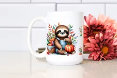 Quirky Baby Sloth Holding Basket Filled with Autumn Product Image 2