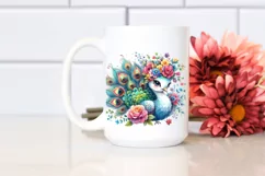 Cartoon-Style Peacock with Flower Crown Sublimation Clipart Product Image 2