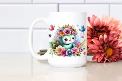 Cartoon-Style Peacock with Flower Crown Sublimation Clipart Product Image 2