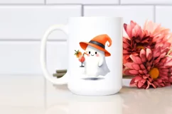 Cute Ghost with Orange Hat and Cocktail PNG Product Image 2