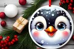 Christmas Penguin Round Ornament Sublimation PNG Product Image 2
