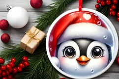 Christmas Penguin Round Ornament Sublimation PNG Product Image 2