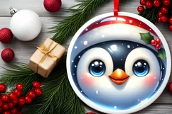 Christmas Penguin Round Ornament Sublimation PNG Product Image 2