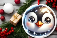 Christmas Penguin Round Ornament Sublimation PNG Product Image 2