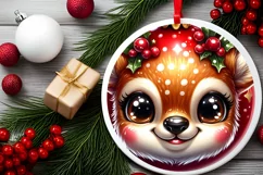 Christmas Deer Round Ornament Sublimation PNG Product Image 2