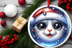 Shiny Christmas Cat Round Ornament Sublimation PNG Product Image 2