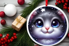 Christmas Cat Round Ornament Sublimation PNG Product Image 2